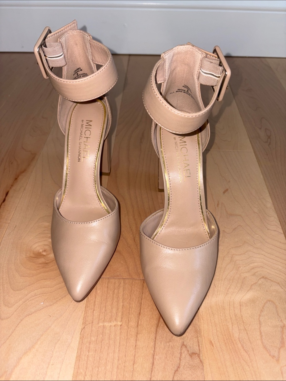 MICHAEL Michael Shannon Beige Pointed Toe Ankle-Strap Heels